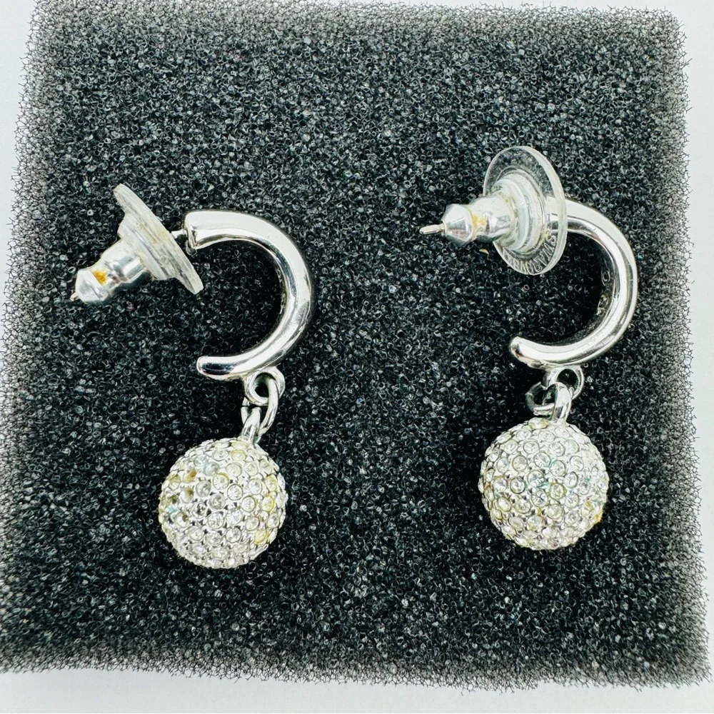 Swarovski Crystal Ball Drop Earrings for Pierced Ears. Rhodium-plated metal.